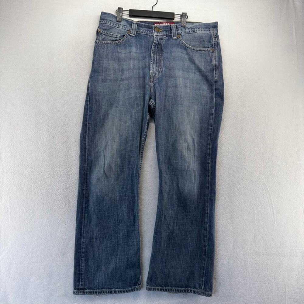 Vintage Express Jeans FITS mens 37x31 Blue Blake Regular Loose Bootcut Boot Y2k